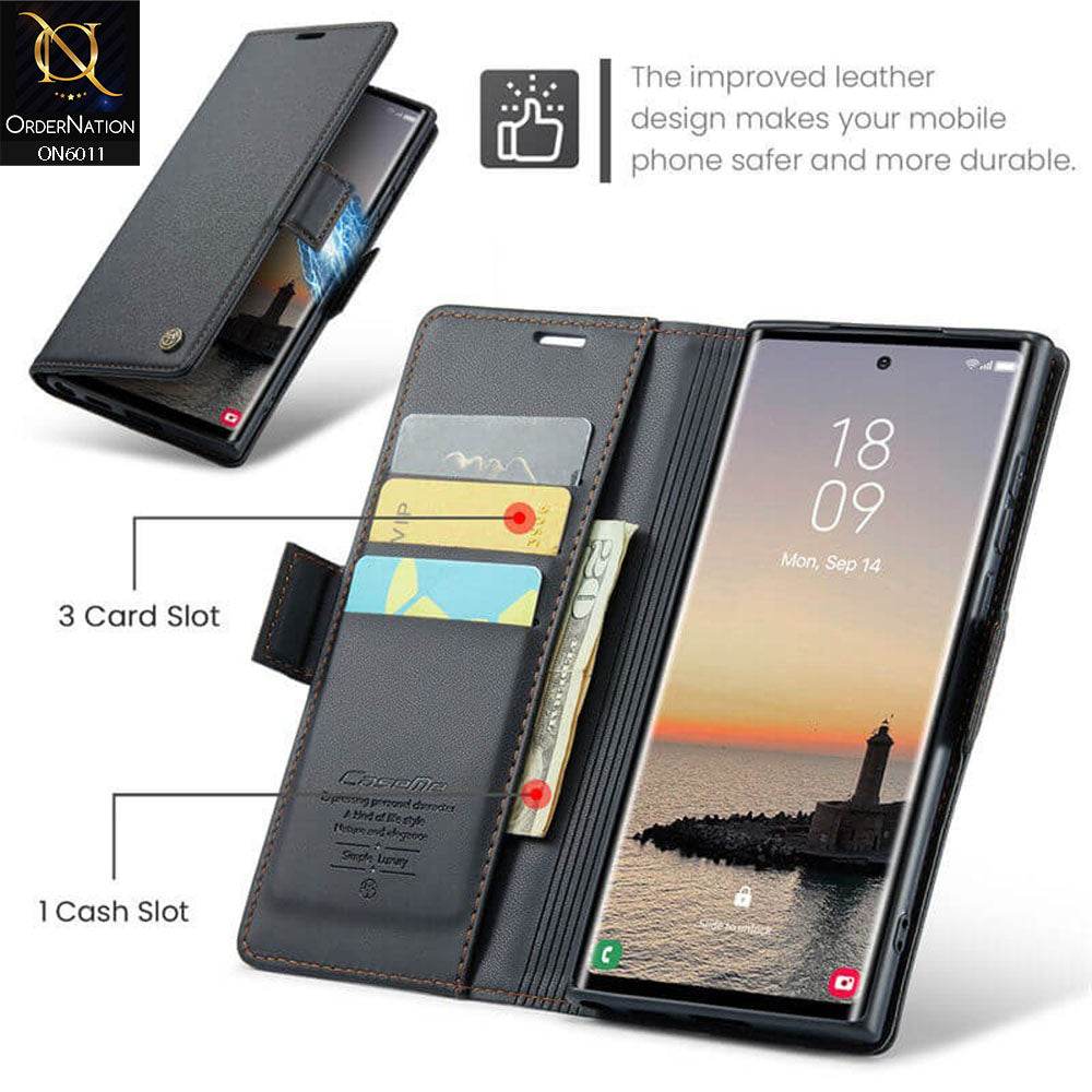Samsung Galaxy S24 Ultra Cover - Black - CaseMe Classic Leather Wallet RFID Blocking Magnetic Buckle Flip Book Case