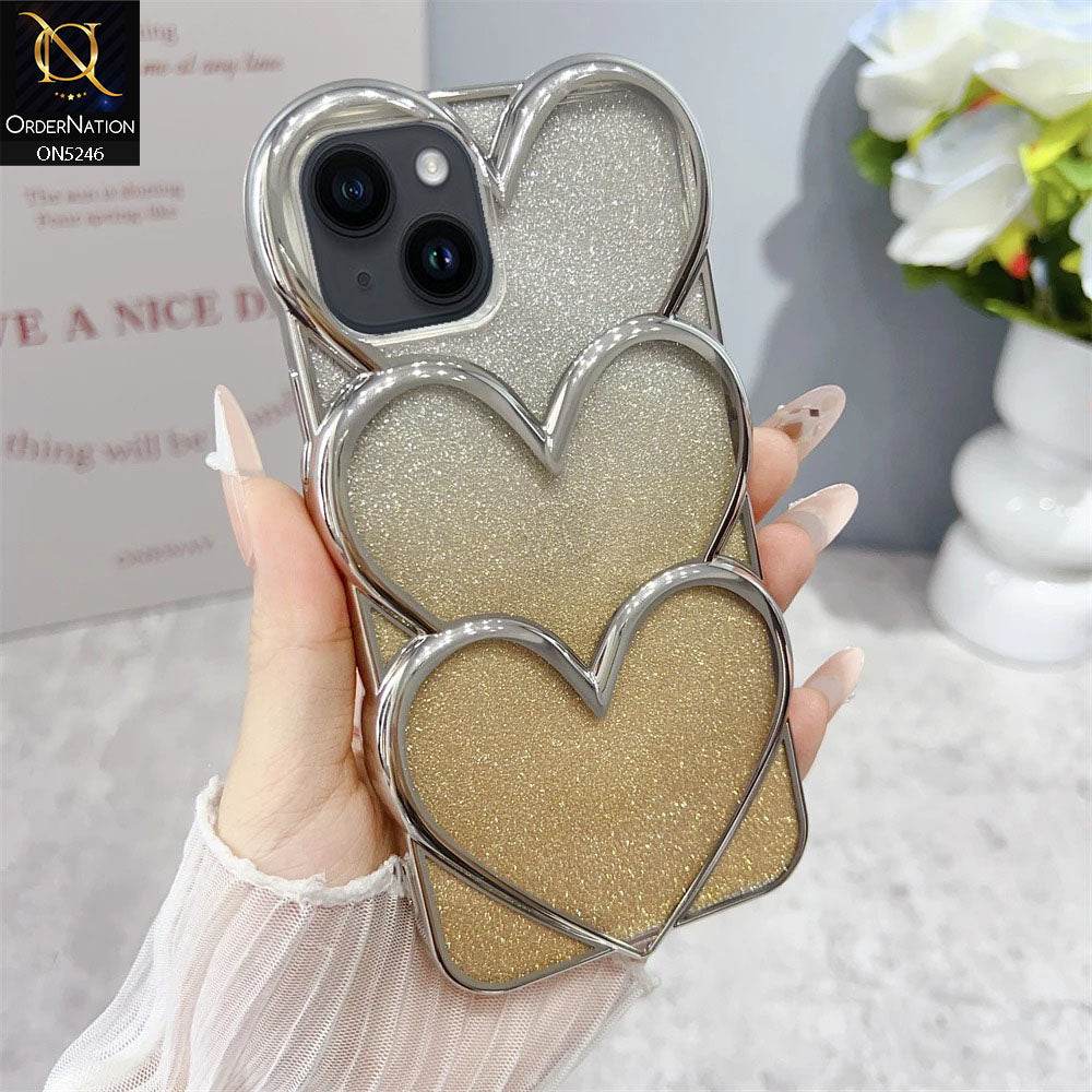 iPhone 13 Cover - Golden - New Trendy 3D Heart Gradient Bling Glitter Electroplating Borders Soft Case - (Glitter Does Not Move)