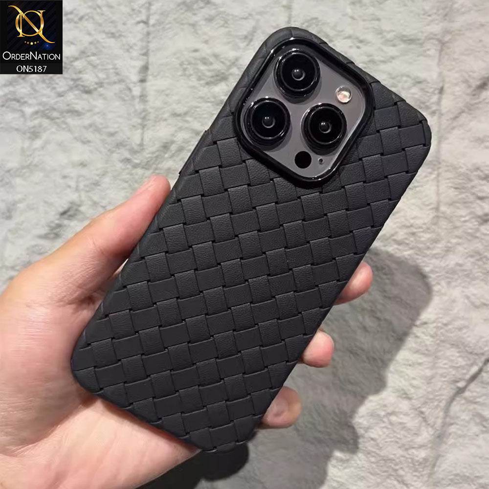 iPhone 16 Pro Max Cover - Black - New Woven Design Leather Feel Soft TPU Case - Futurestore.pk