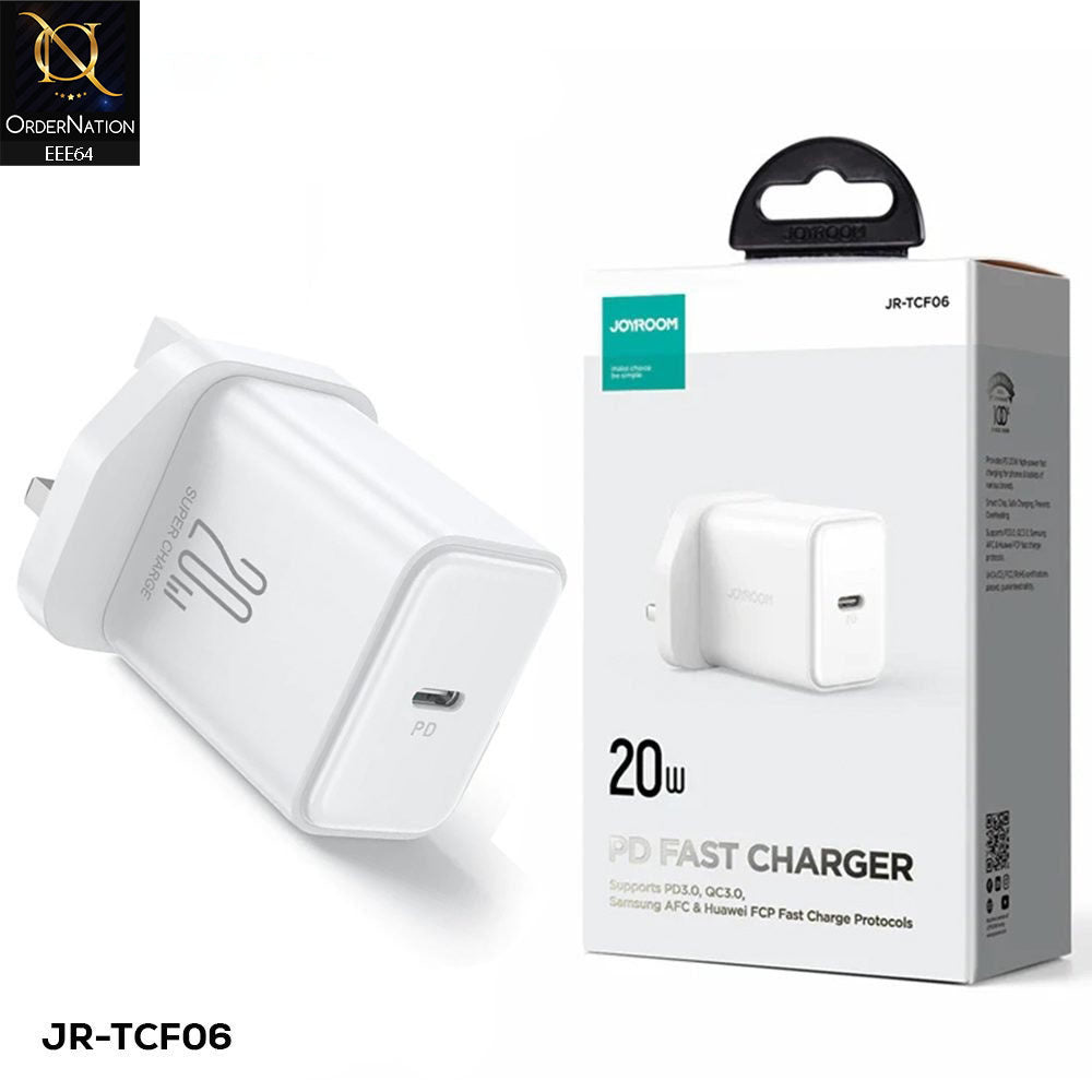 JOYROOM JR-TCF06 Flash Series PD 20W Type-C Single Port Charger White (UK PIN) - White