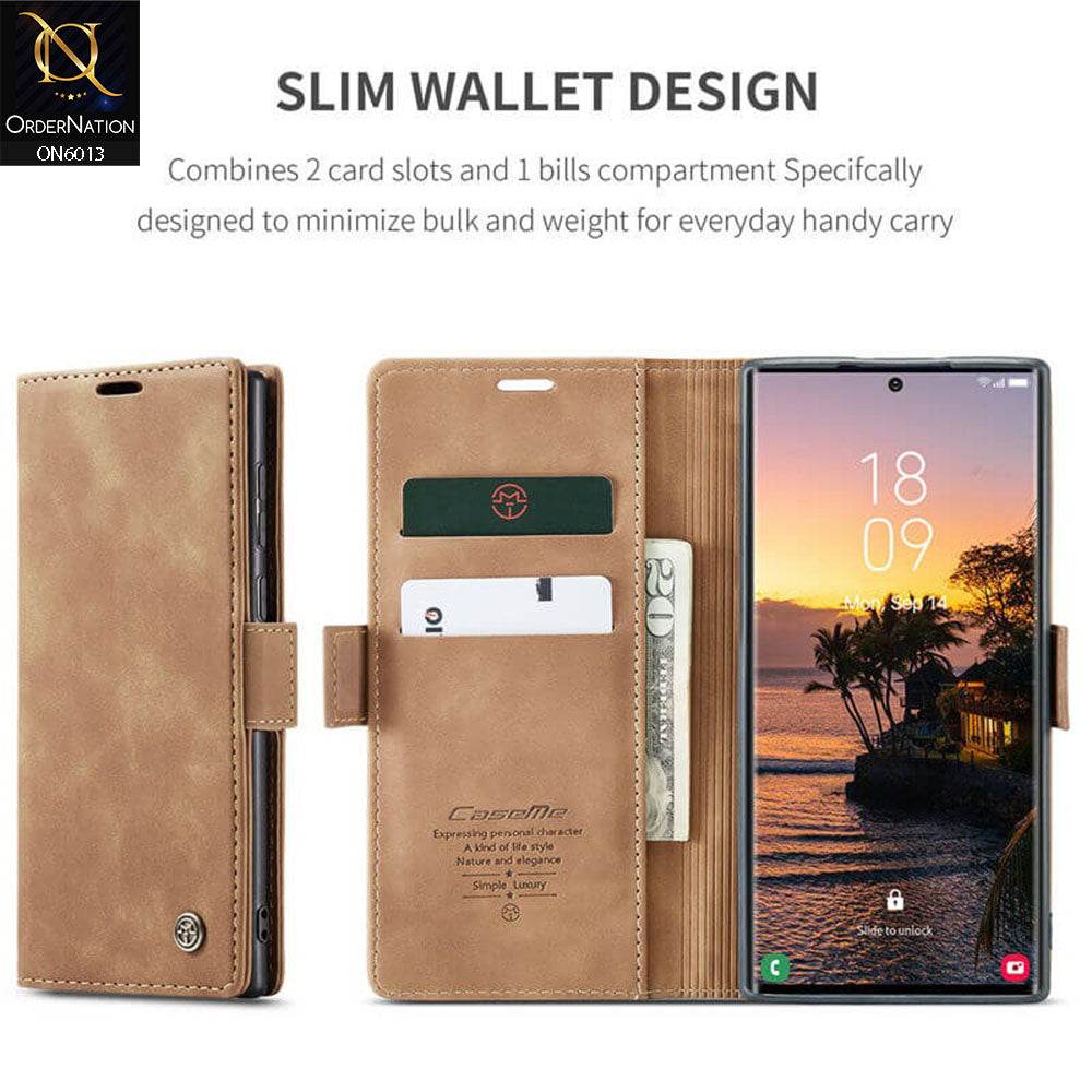 Samsung Galaxy S24 Ultra Cover - Brown - CaseMe Luxury Retro Suede Leather Wallet Flip Book Case