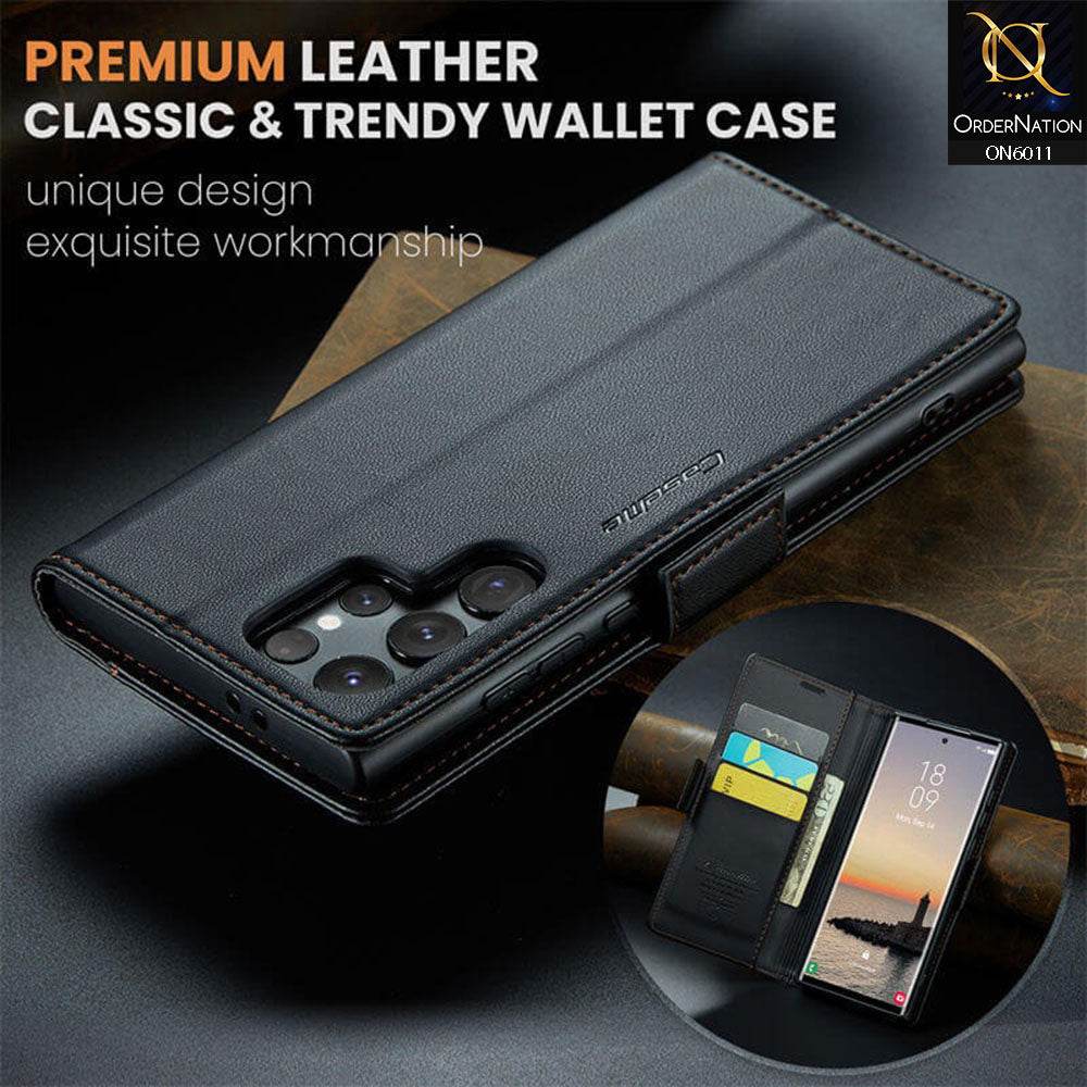 Samsung Galaxy S24 Ultra Cover - Black - CaseMe Classic Leather Wallet RFID Blocking Magnetic Buckle Flip Book Case