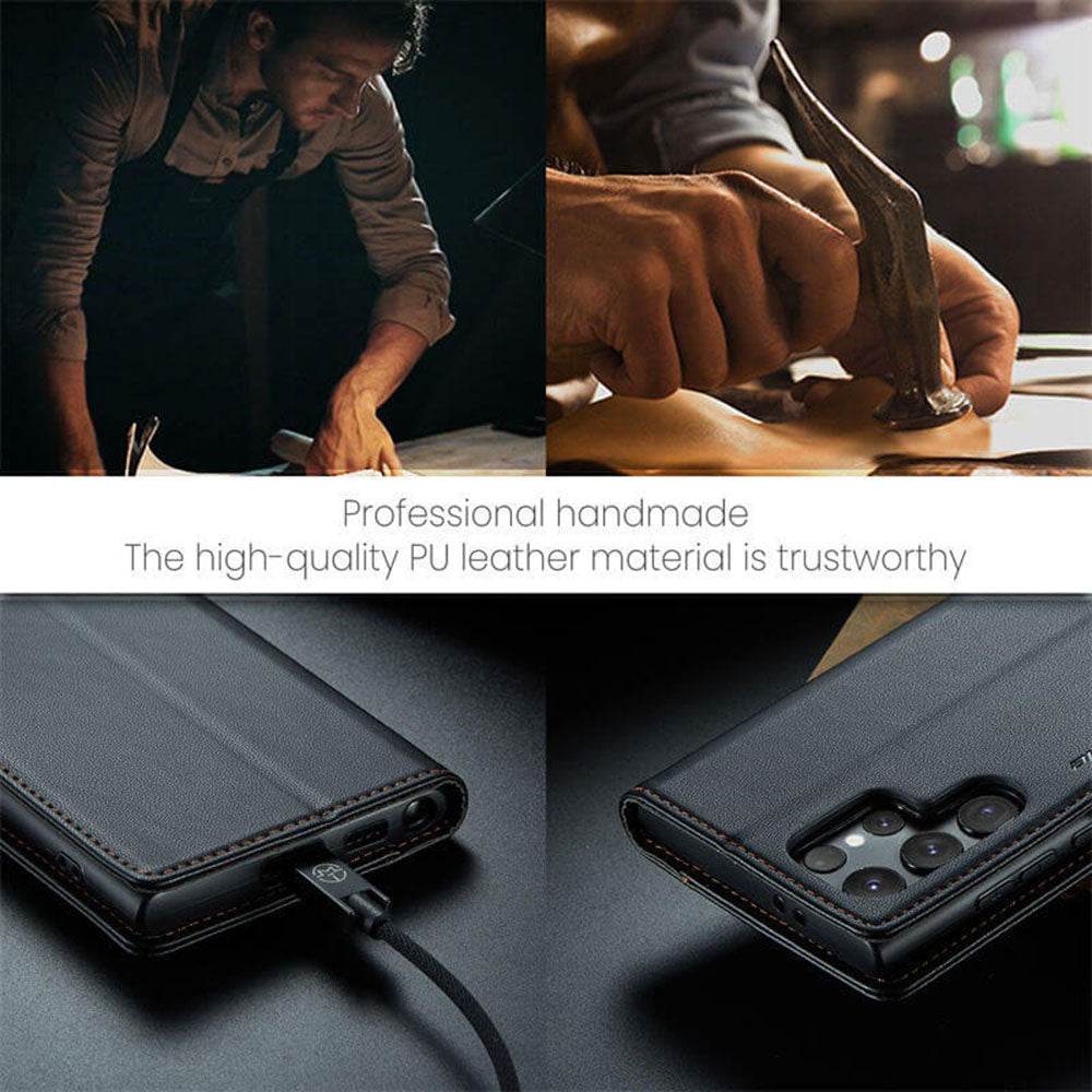 Samsung Galaxy S24 Ultra Cover - Black - CaseMe Classic Leather Wallet RFID Blocking Magnetic Buckle Flip Book Case