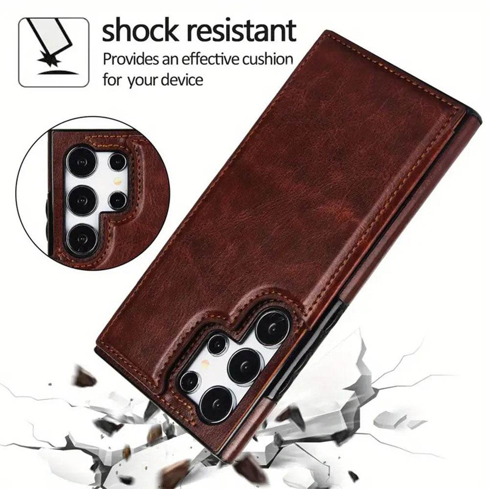 iPhone 13 Cover - Brown - Luxury PU Leather Card Holder Wallet Soft Case