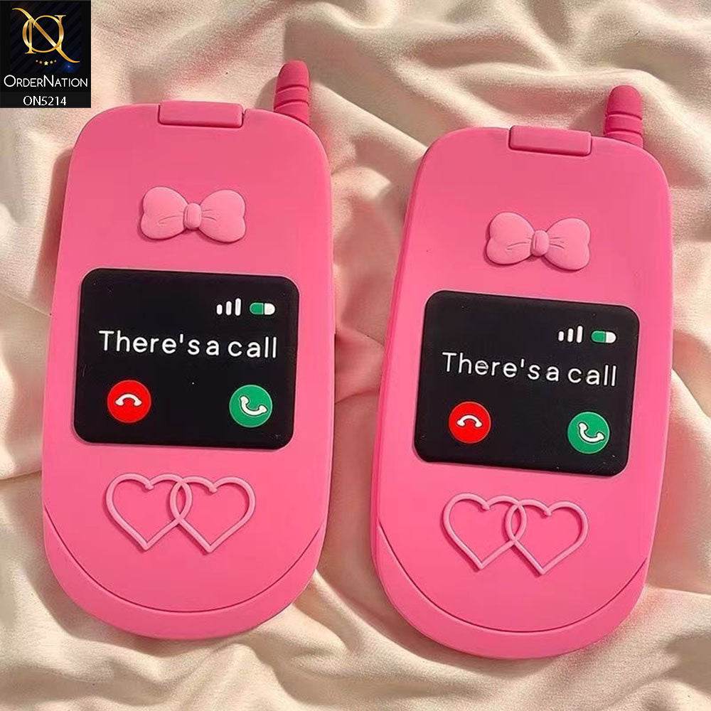 iPhone 13 Cover - Pink - Cute 3D Kawaii Retro Flip Phone Style Soft Silicone Case With View Mirror - Futurestore.pk