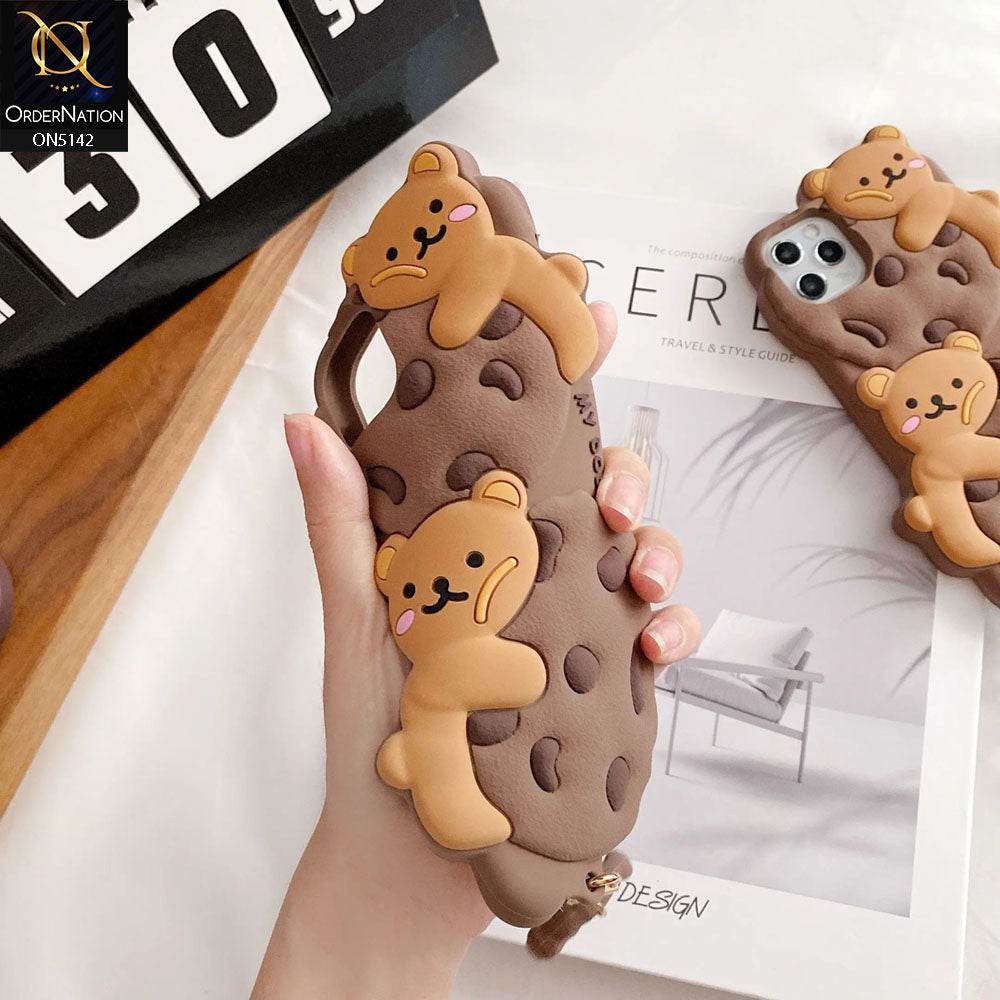 iPhone 13 Cover - Brown - 3D Cartoon Kawaii Cookie Soft Silicon Case - Futurestore.pk
