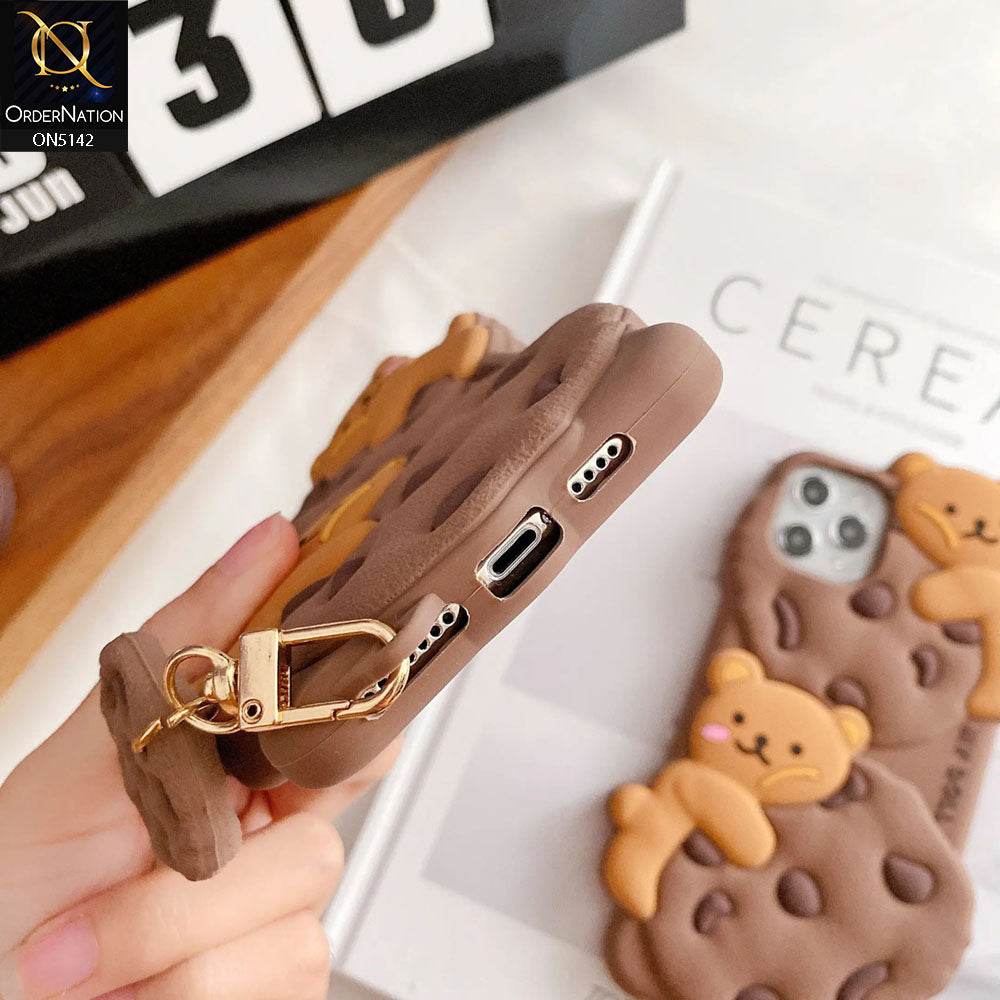 iPhone 13 Cover - Brown - 3D Cartoon Kawaii Cookie Soft Silicon Case - Futurestore.pk