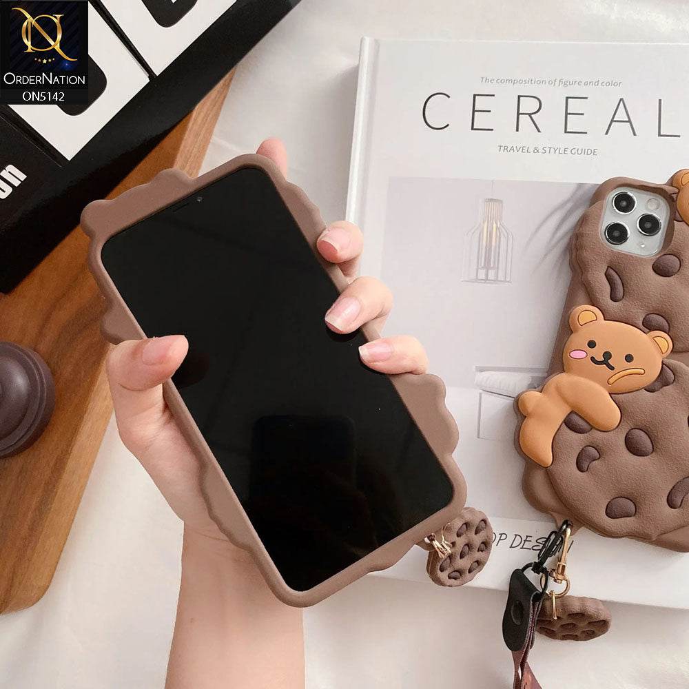 iPhone 13 Cover - Brown - 3D Cartoon Kawaii Cookie Soft Silicon Case - Futurestore.pk