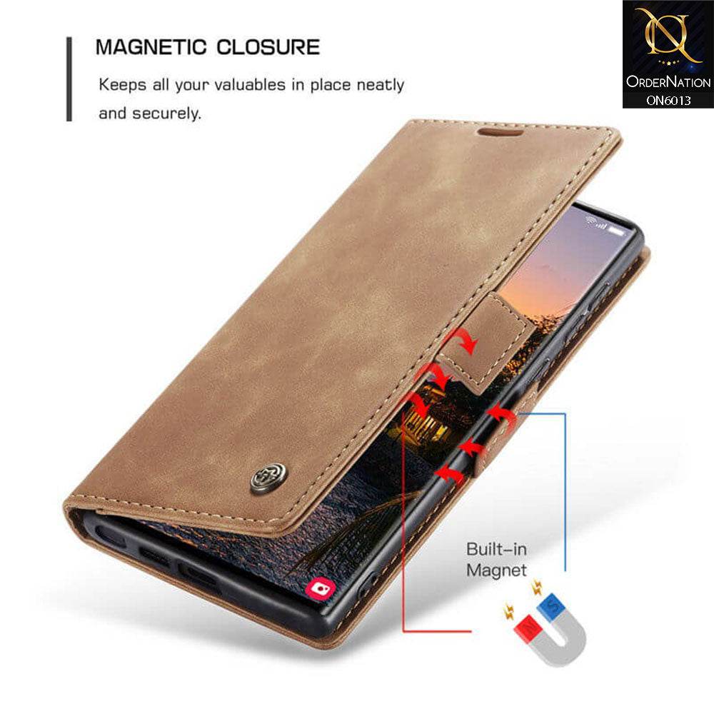 Samsung Galaxy S24 Ultra Cover - Brown - CaseMe Luxury Retro Suede Leather Wallet Flip Book Case