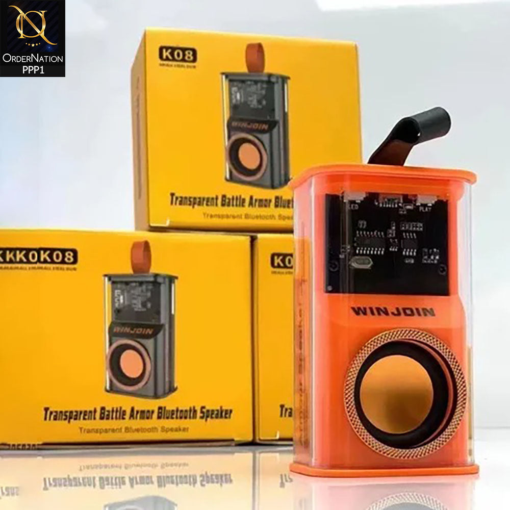 Mecha-Bluetooth 5.0 Wireless Speaker, Small Steel Gun Stereo Device, TWS, Creative Hands-Free Calling – Orange