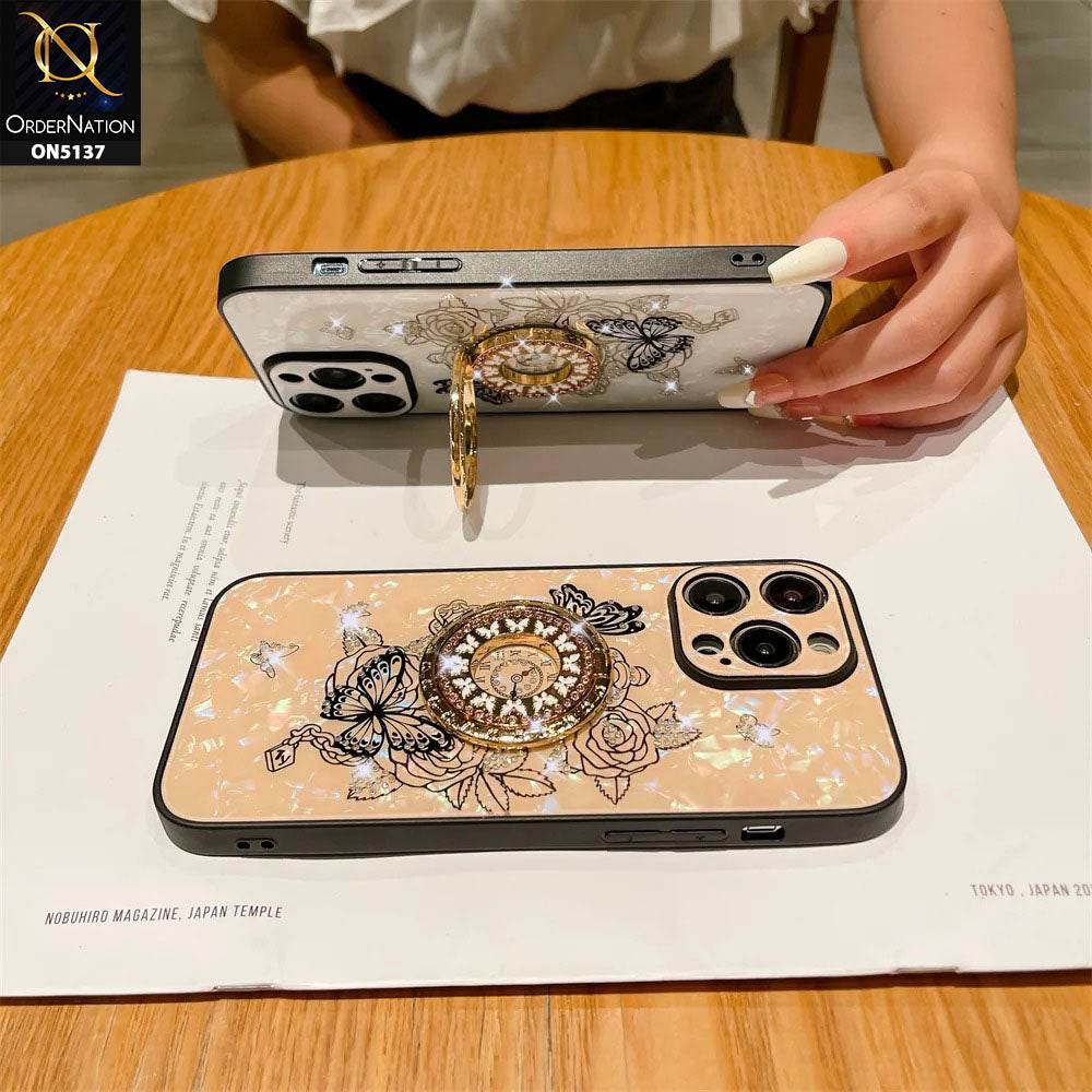 iPhone 11 Cover - Golden - TYBOMB Luxury Shiny Glass Butterfly Bling Diamond Metal Holder Soft Border Case - Futurestore.pk