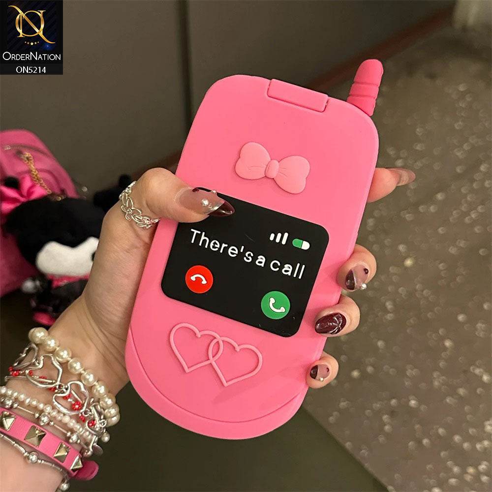 iPhone 13 Cover - Pink - Cute 3D Kawaii Retro Flip Phone Style Soft Silicone Case With View Mirror - Futurestore.pk