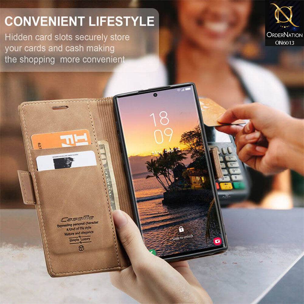 Samsung Galaxy S24 Ultra Cover - Brown - CaseMe Luxury Retro Suede Leather Wallet Flip Book Case