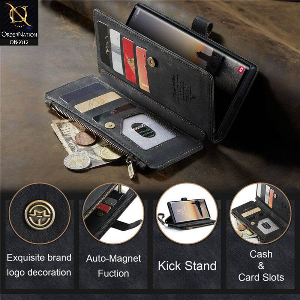 Samsung Galaxy S24 Ultra Cover - Black - CaseMe Premium Leather Zipper Wallet kickstand Case with Wrist Strap