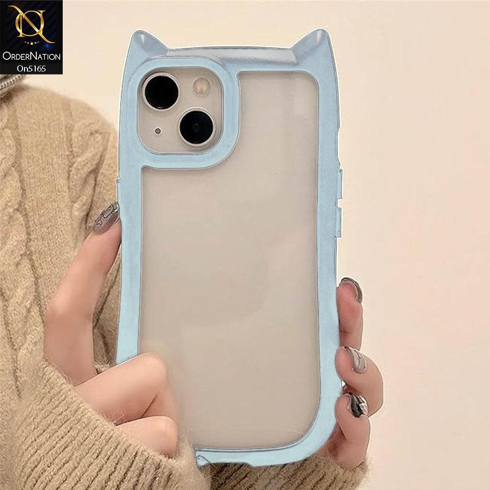 iPhone 13 Cover - Blue - Cute 3D Kawaii Cartoon Ears Clear Back Color Soft Borders Case