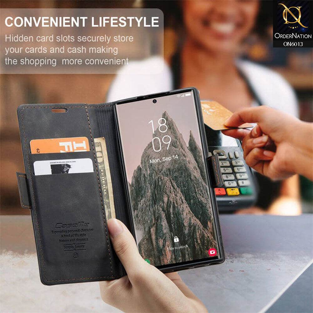 Samsung Galaxy S24 Ultra Cover - Black - CaseMe Luxury Retro Suede Leather Wallet Flip Book Case