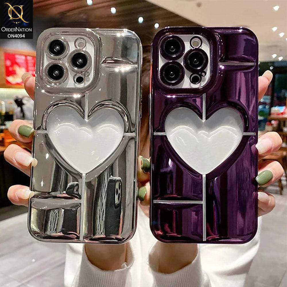 iPhone 13 - Silver - Electroplating 3D Hollow Love Heart Soft Case - Futurestore.pk