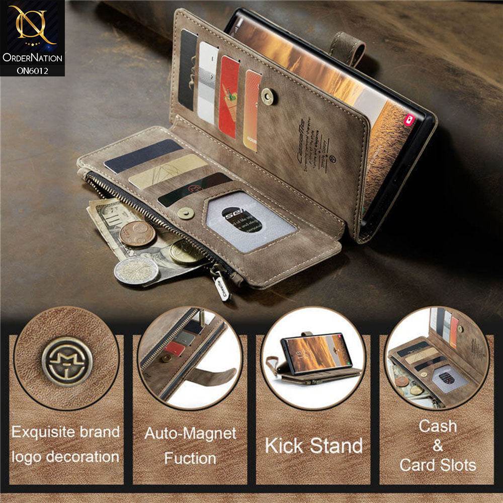 Samsung Galaxy S24 Ultra Cover - Coffee - CaseMe Premium Leather Zipper Wallet kickstand Case with Wrist Strap