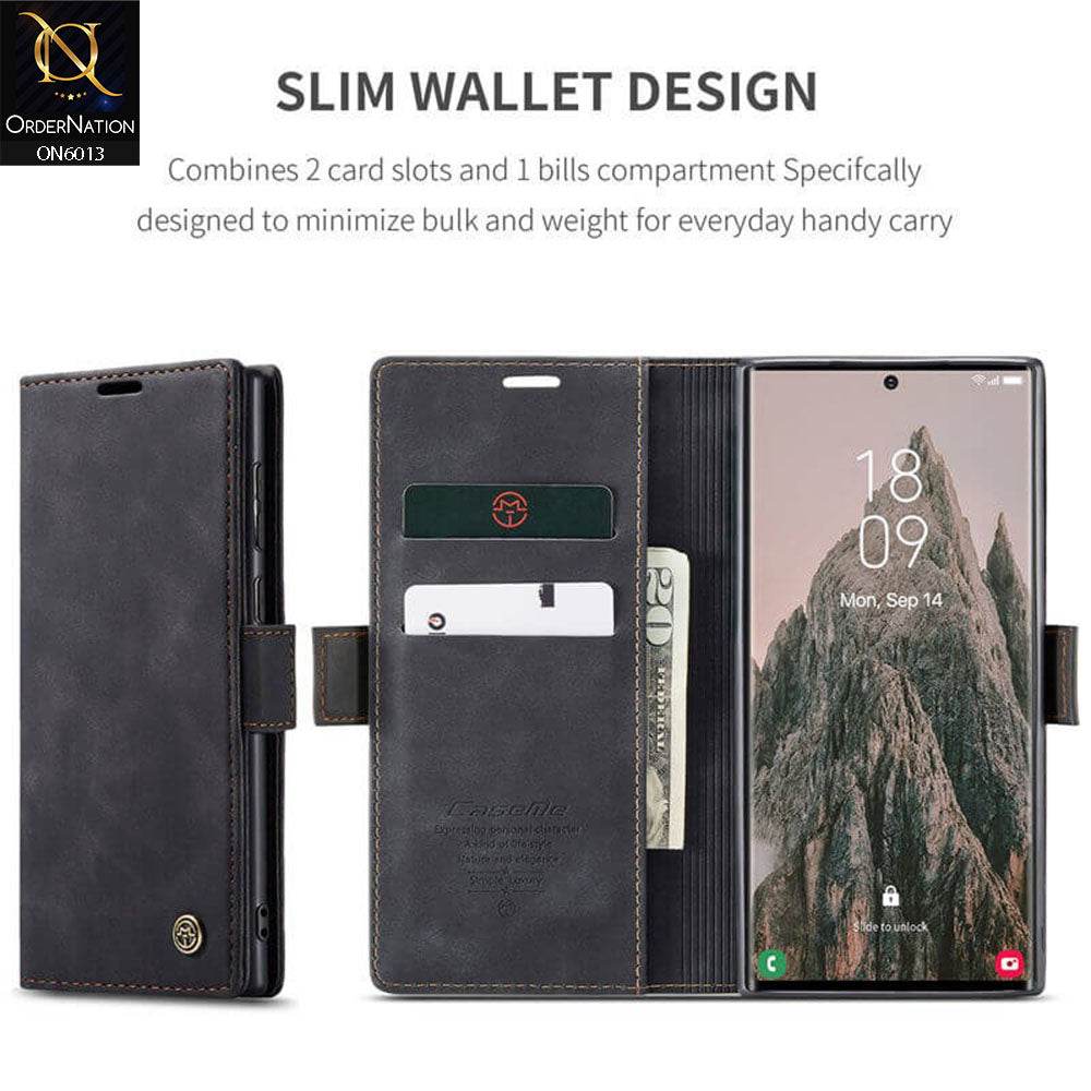 Samsung Galaxy S24 Ultra Cover - Black - CaseMe Luxury Retro Suede Leather Wallet Flip Book Case