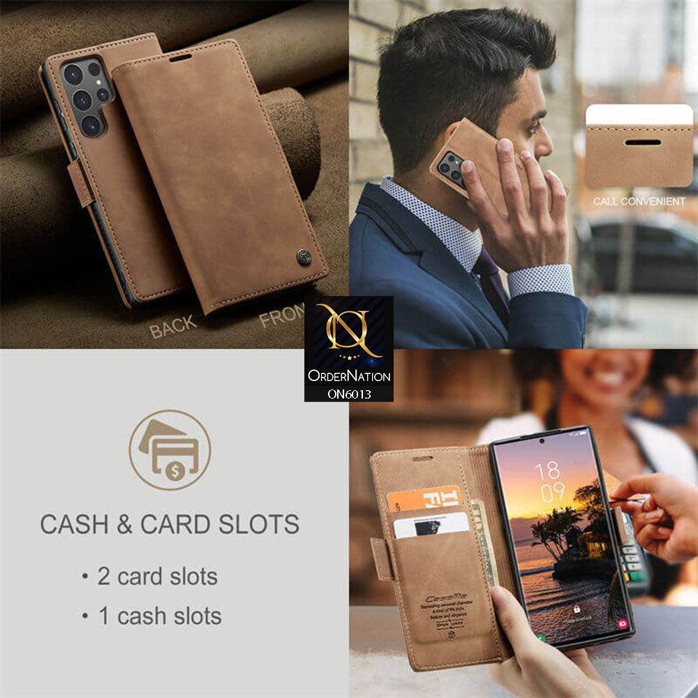 Samsung Galaxy S24 Ultra Cover - Brown - CaseMe Luxury Retro Suede Leather Wallet Flip Book Case