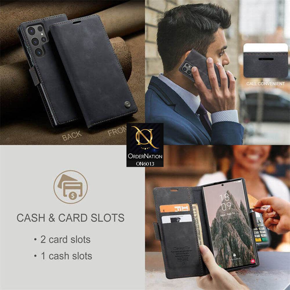 Samsung Galaxy S24 Ultra Cover - Black - CaseMe Luxury Retro Suede Leather Wallet Flip Book Case