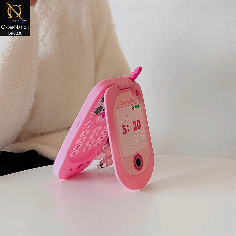 iPhone 13 Cover - Pink - Cute 3D Retro Mirror Flip Phone Style Soft Silicone Case - Futurestore.pk