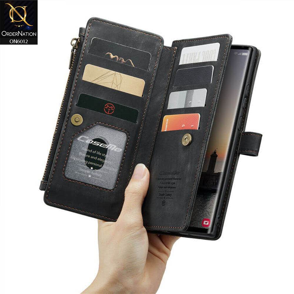 Samsung Galaxy S24 Ultra Cover - Black - CaseMe Premium Leather Zipper Wallet kickstand Case with Wrist Strap