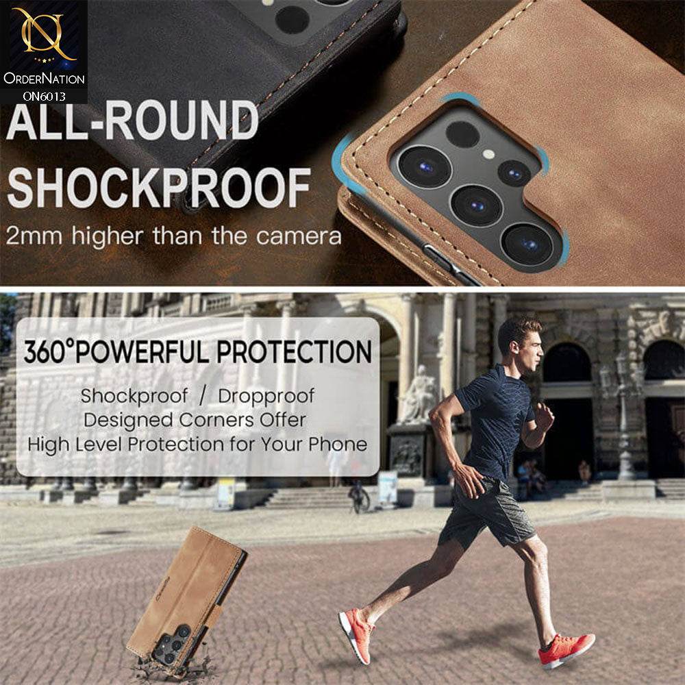 Samsung Galaxy S24 Ultra Cover - Brown - CaseMe Luxury Retro Suede Leather Wallet Flip Book Case
