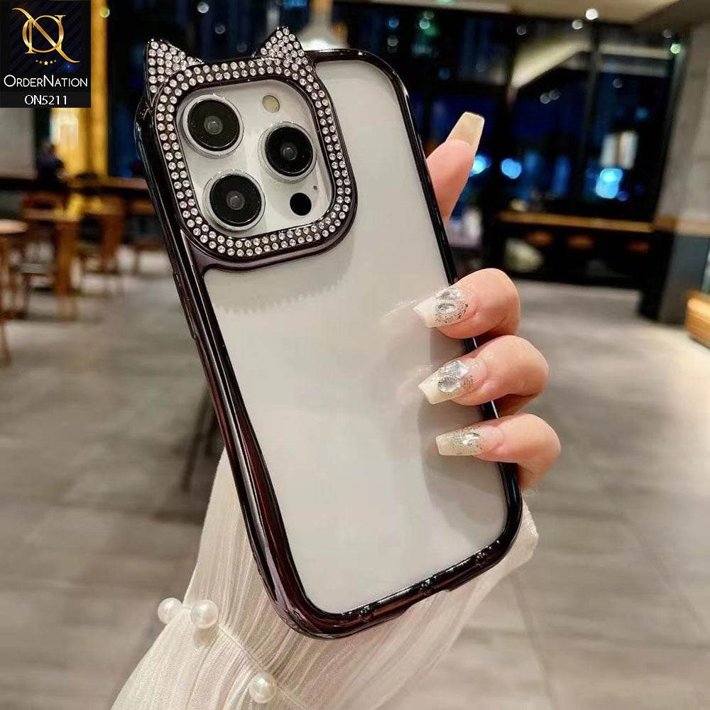 iPhone 16 Pro Max Cover - Black - Luxury Cartoon Shiny Rhinestones Camera Border Soft Case - Futurestore.pk