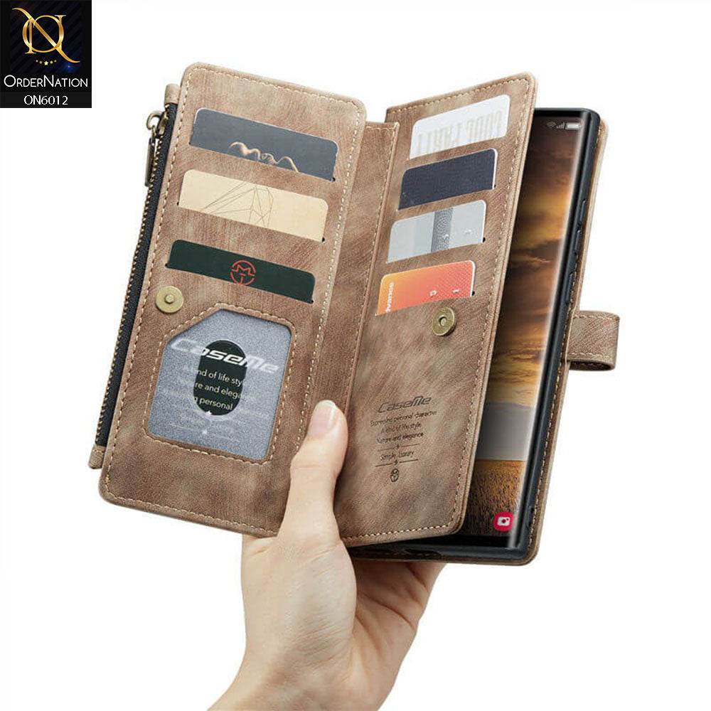 Samsung Galaxy S24 Ultra Cover - Coffee - CaseMe Premium Leather Zipper Wallet kickstand Case with Wrist Strap