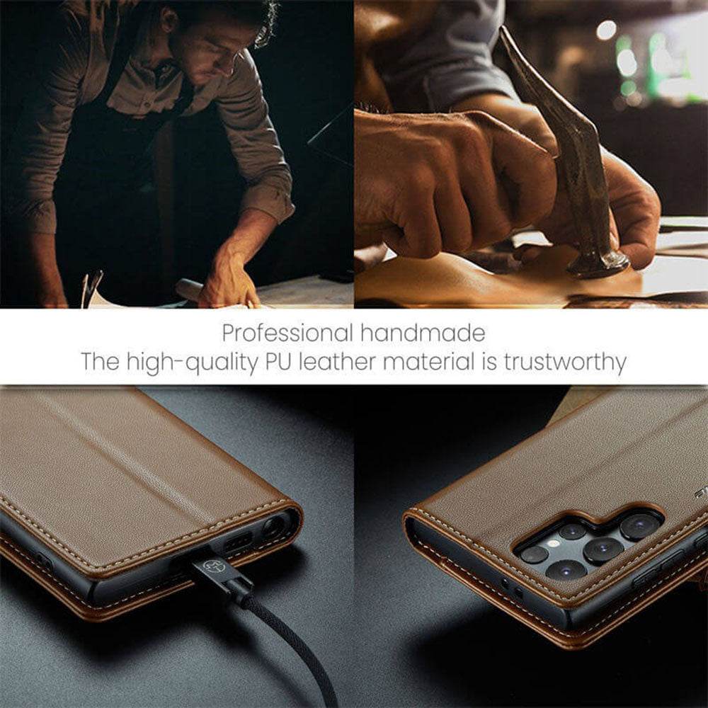 Samsung Galaxy S24 Ultra Cover - Brown - CaseMe Classic Leather Wallet RFID Blocking Magnetic Buckle Flip Book Case