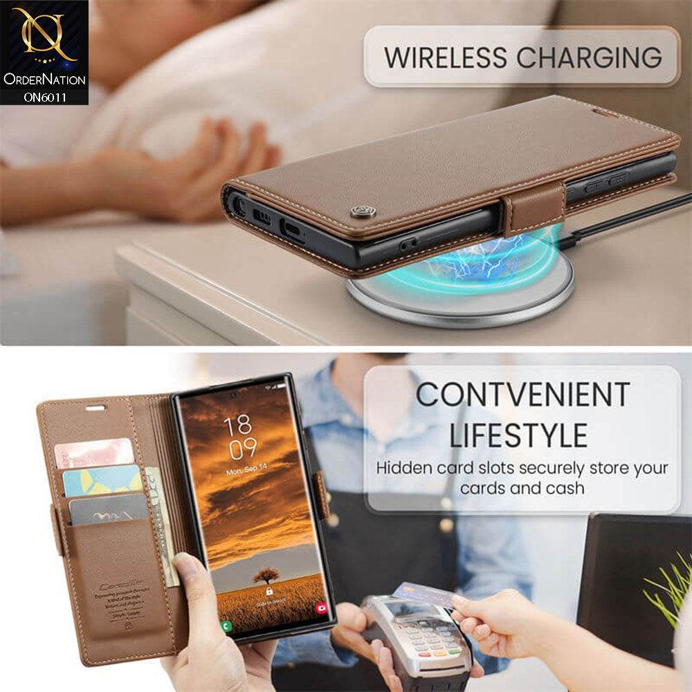 Samsung Galaxy S24 Ultra Cover - Brown - CaseMe Classic Leather Wallet RFID Blocking Magnetic Buckle Flip Book Case