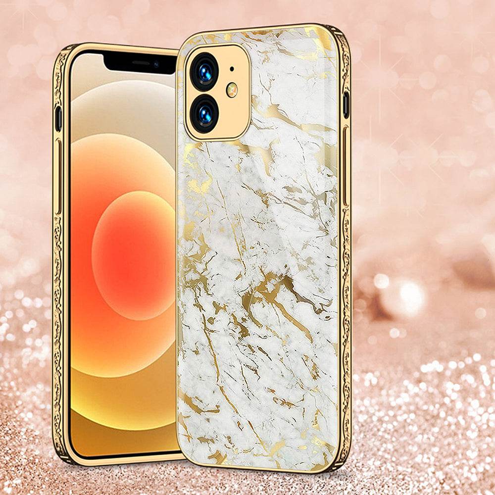 iPhone 11 Cover - White Marble Series - Premium Electroplated Shutterproof Case Soft Silicon Borders Case - Futurestore.pk