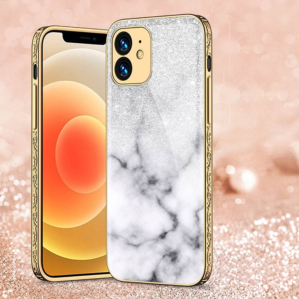 iPhone 11 Cover - White Marble Series - Premium Electroplated Shutterproof Case Soft Silicon Borders Case - Futurestore.pk