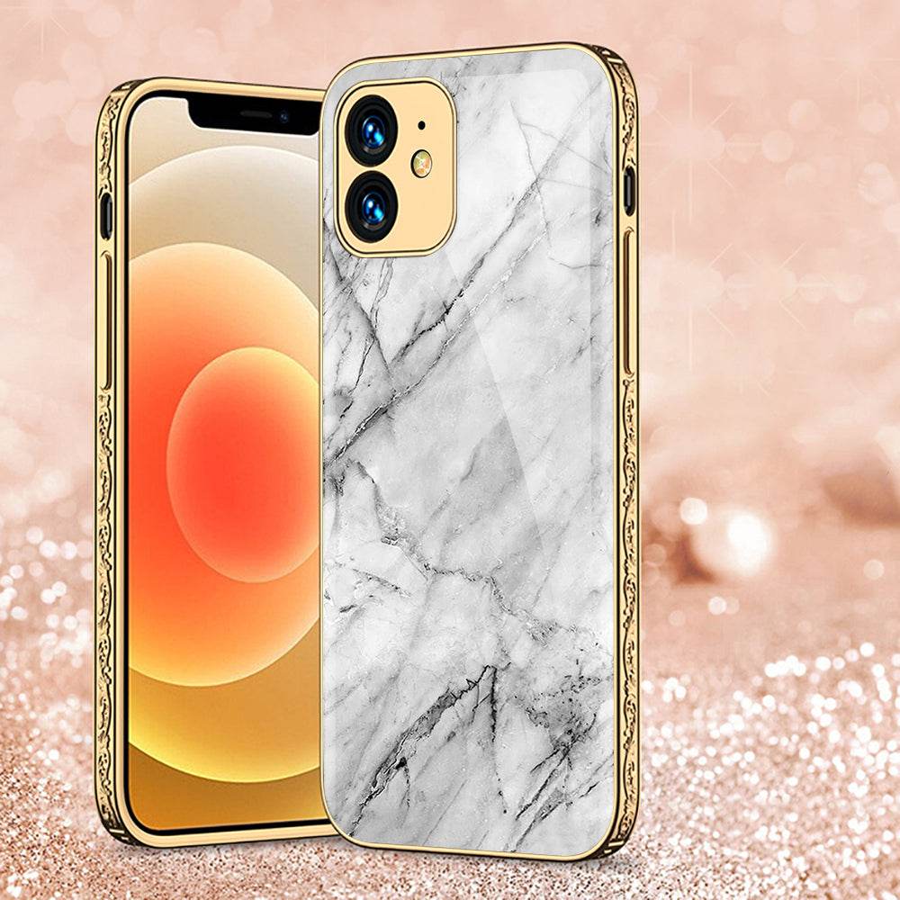 iPhone 11 Cover - White Marble Series - Premium Electroplated Shutterproof Case Soft Silicon Borders Case - Futurestore.pk