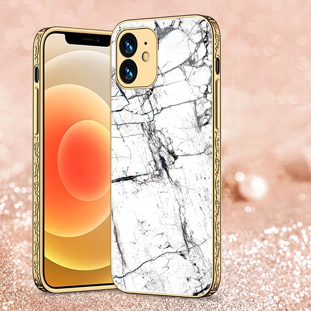 iPhone 11 Cover - White Marble Series 2 - Premium Electroplated Shutterproof Case Soft Silicon Borders Case - Futurestore.pk