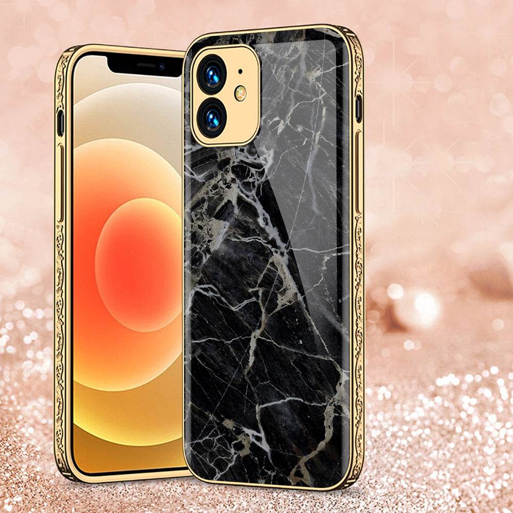 iPhone 11 Cover - Black Marble Series - Premium Electroplated Shutterproof Case Soft Silicon Borders Case - Futurestore.pk