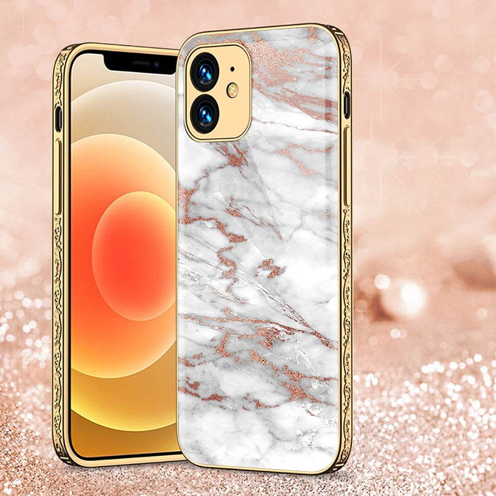iPhone 11 Cover - White Marble Series 2 - Premium Electroplated Shutterproof Case Soft Silicon Borders Case - Futurestore.pk