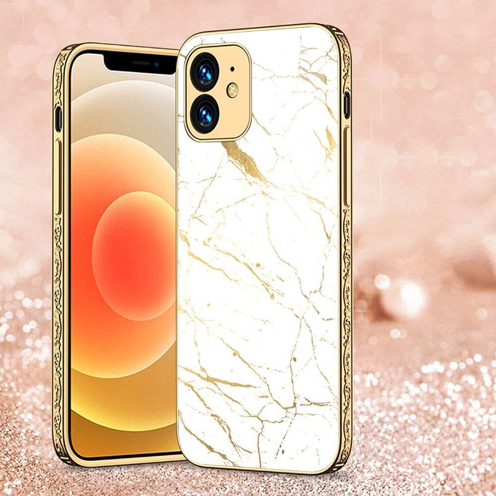 iPhone 11 Cover - White Marble Series 2 - Premium Electroplated Shutterproof Case Soft Silicon Borders Case - Futurestore.pk