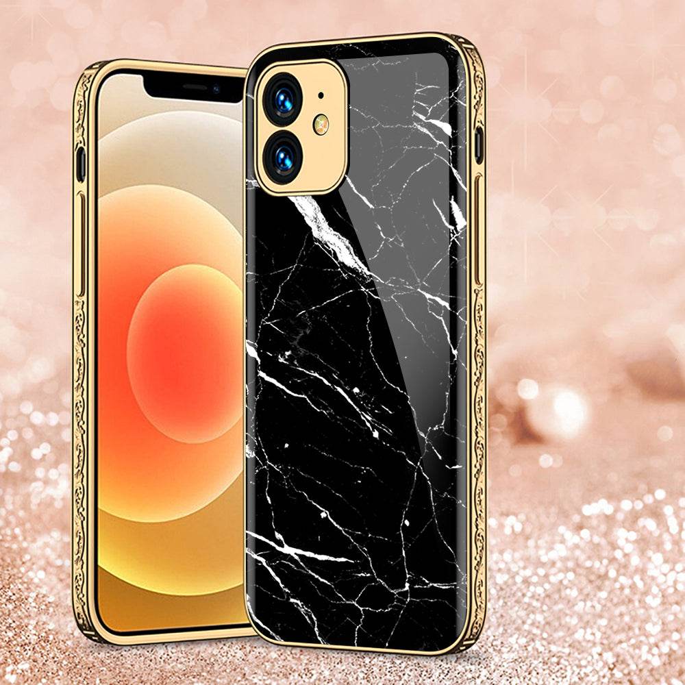 iPhone 11 Cover - Black Marble Series - Premium Electroplated Shutterproof Case Soft Silicon Borders Case - Futurestore.pk