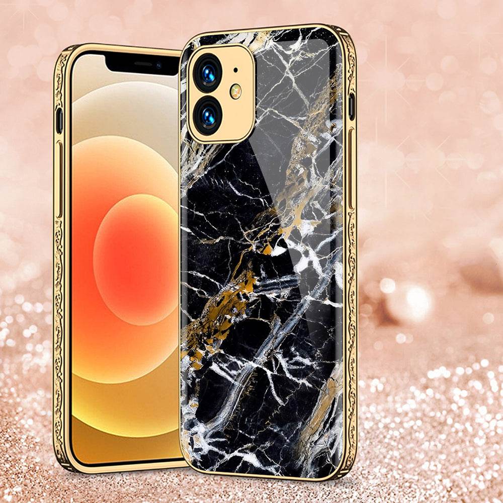 iPhone 11 Cover - Black Marble Series - Premium Electroplated Shutterproof Case Soft Silicon Borders Case - Futurestore.pk