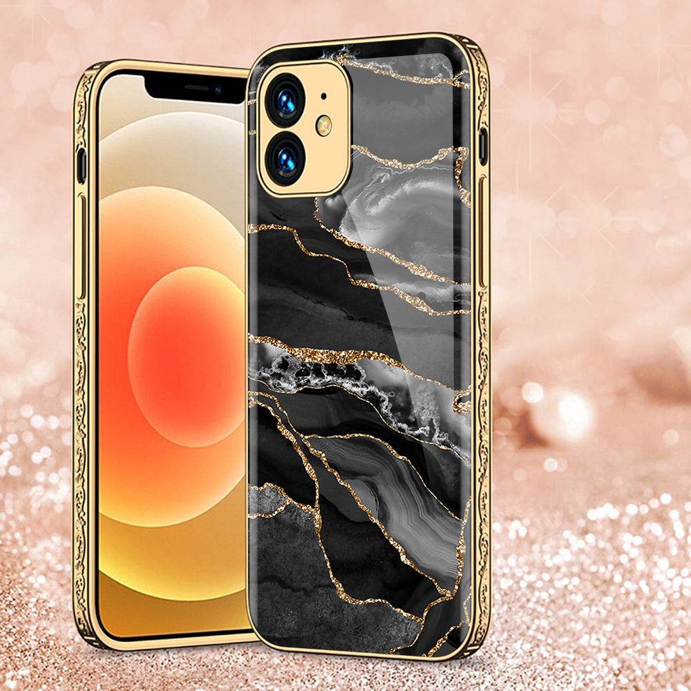 iPhone 11 Cover - Black Marble Series - Premium Electroplated Shutterproof Case Soft Silicon Borders Case - Futurestore.pk