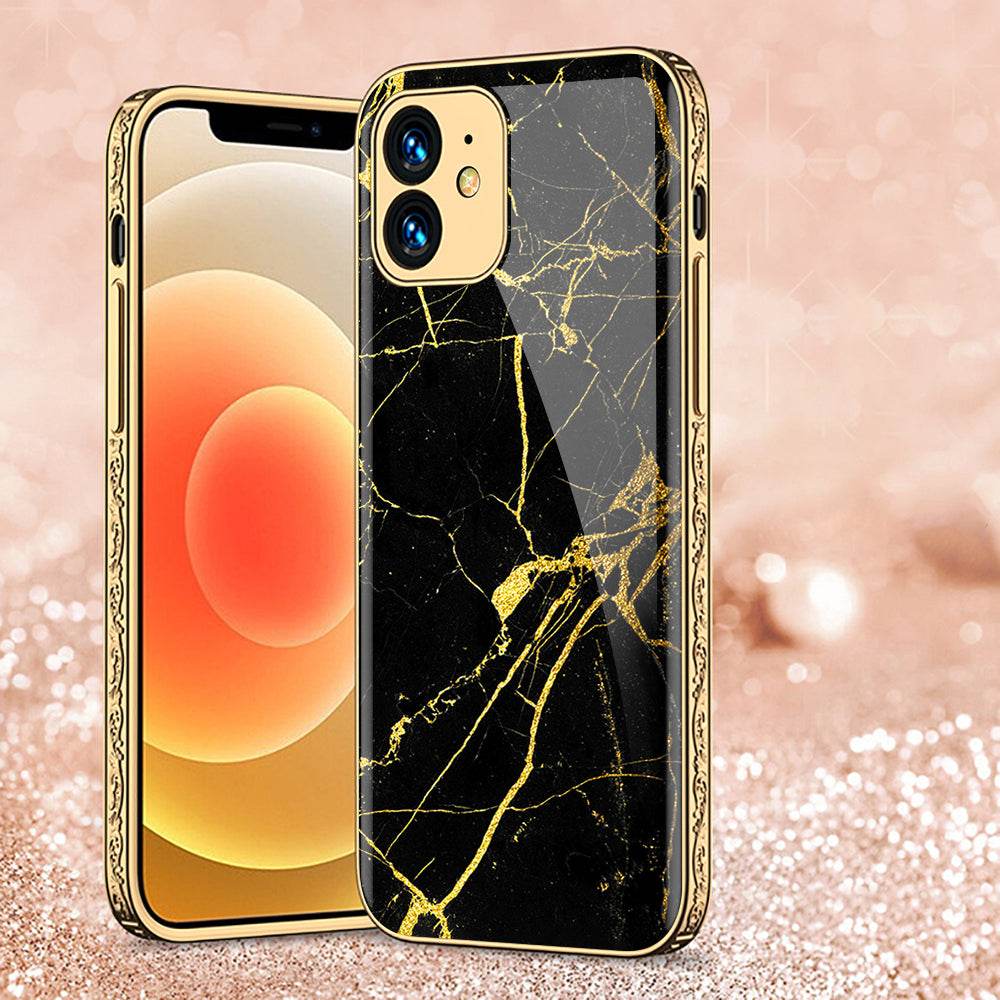iPhone 11 Cover - Black Marble Series - Premium Electroplated Shutterproof Case Soft Silicon Borders Case - Futurestore.pk