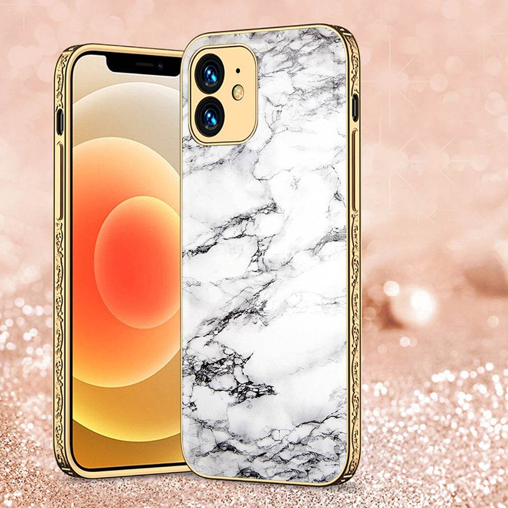 iPhone 11 Cover - White Marble Series - Premium Electroplated Shutterproof Case Soft Silicon Borders Case - Futurestore.pk