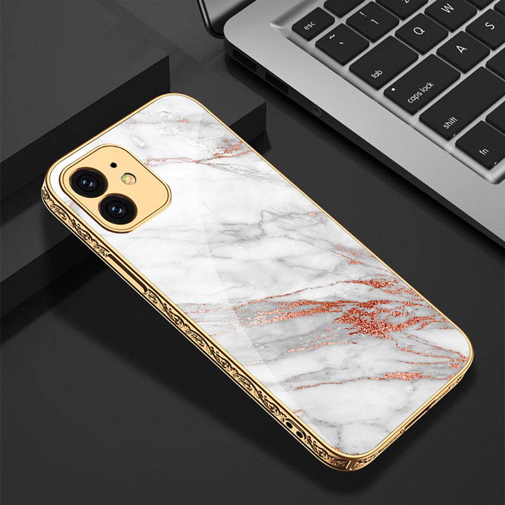iPhone 11 Cover - White Marble Series - Premium Electroplated Shutterproof Case Soft Silicon Borders Case - Futurestore.pk