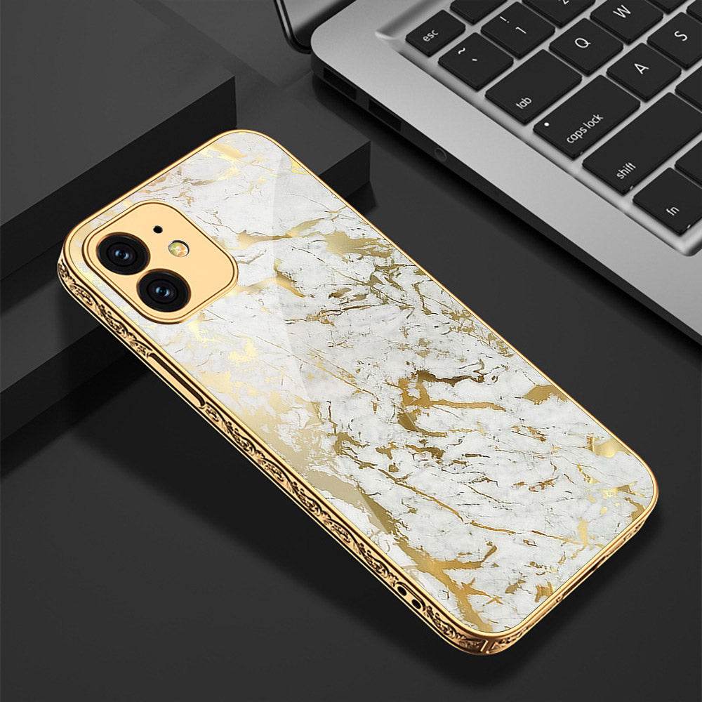 iPhone 11 Cover - White Marble Series - Premium Electroplated Shutterproof Case Soft Silicon Borders Case - Futurestore.pk