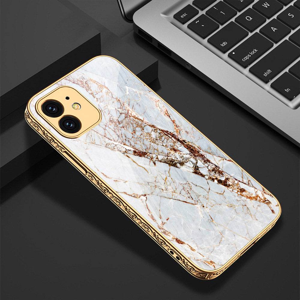 iPhone 11 Cover - White Marble Series - Premium Electroplated Shutterproof Case Soft Silicon Borders Case - Futurestore.pk