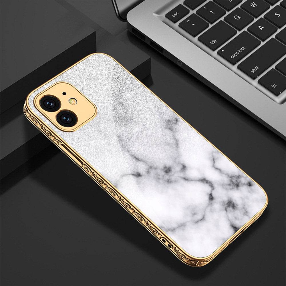 iPhone 11 Cover - White Marble Series - Premium Electroplated Shutterproof Case Soft Silicon Borders Case - Futurestore.pk