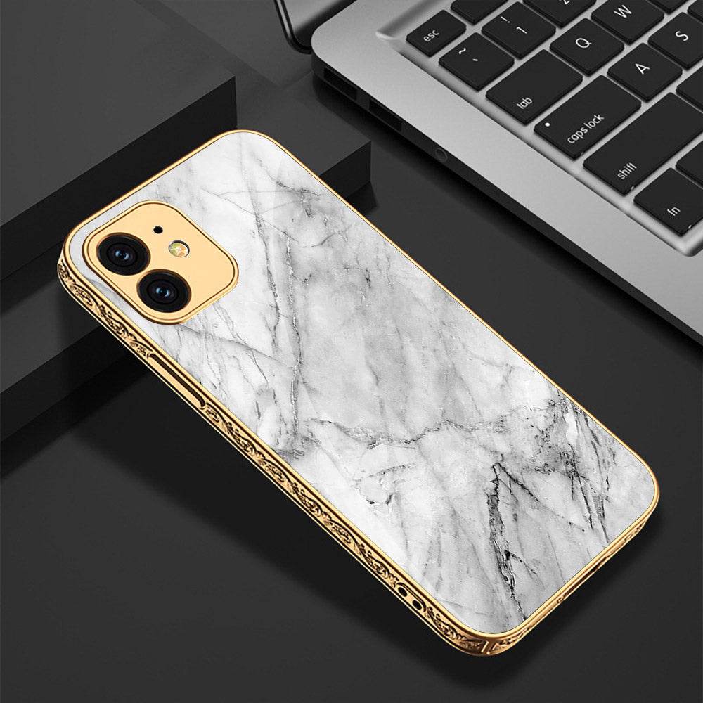 iPhone 11 Cover - White Marble Series - Premium Electroplated Shutterproof Case Soft Silicon Borders Case - Futurestore.pk