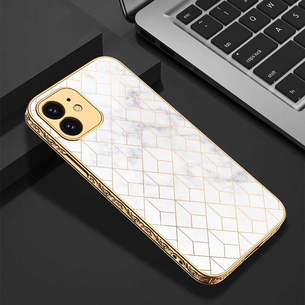 iPhone 11 Cover - White Marble Series 2 - Premium Electroplated Shutterproof Case Soft Silicon Borders Case - Futurestore.pk